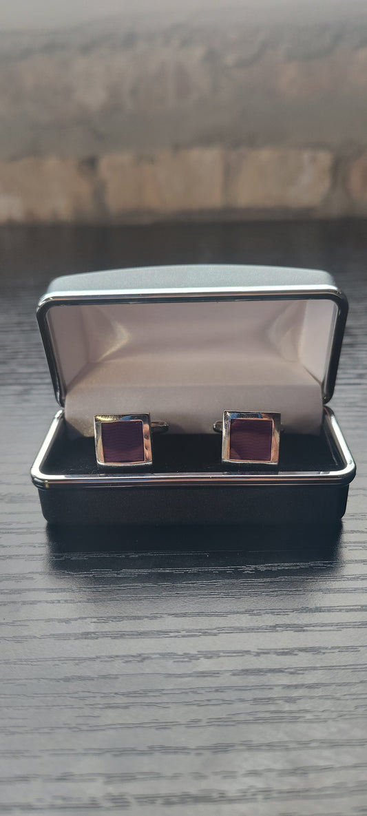 SILVER AND PURPLE CUFFLINKS